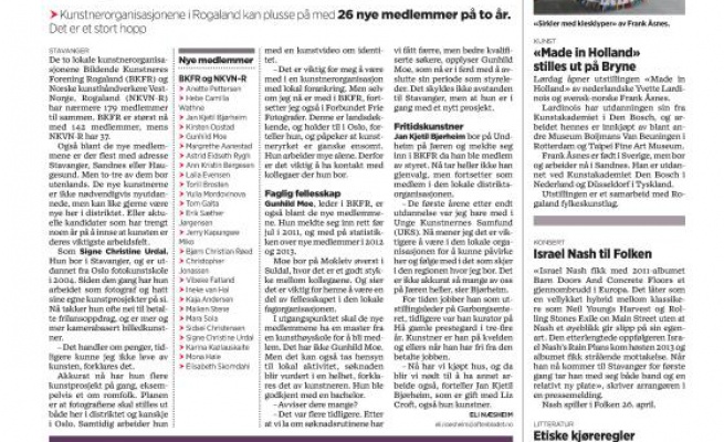 Article Stavanger Aftenblad, 27.02.14 Kultur side 20 av Eli Næsheim